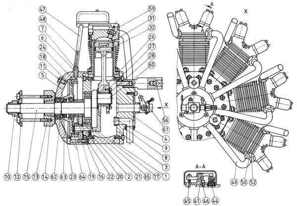 construction plan of the 9 Cylinder Radial Engine
