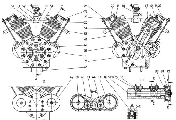 Bauplan für den 12 Zylinder V-Motor