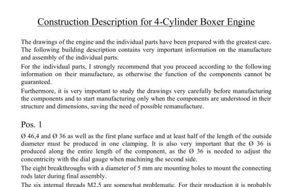 4 Cylinder Boxer Engine: Extract from the construction plans